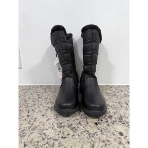 Totes Womens Black Waterproof Quilted Faux Fur Winter Snow Boots Size 7 NEW